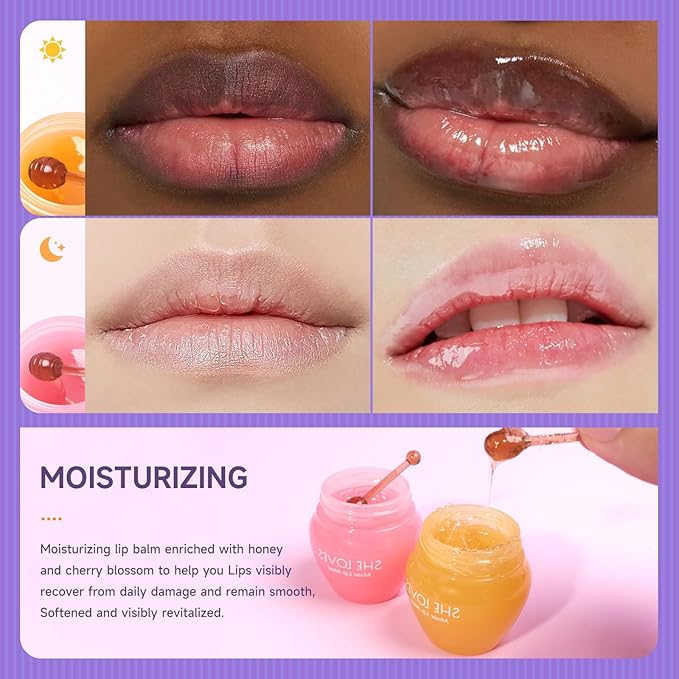 2 Bottles Sakura & Honey Lip Balm, Day & Night Repair Deep Moisture and Fade Lines, Rich in Vitamin E & Cherry Blossom Extract Beeswax Essence Natural Enhancer Care Sleeping Mask