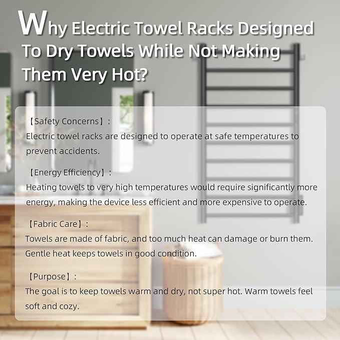 P&Dlusir Towel Warmer, Heated Towel Rack with Smart Timer and Thermo Control, Wall-Mounted Heated Towel Rail, Stainless Steel, Hard-Wired/Plug-in, Matte Black, 10 bar