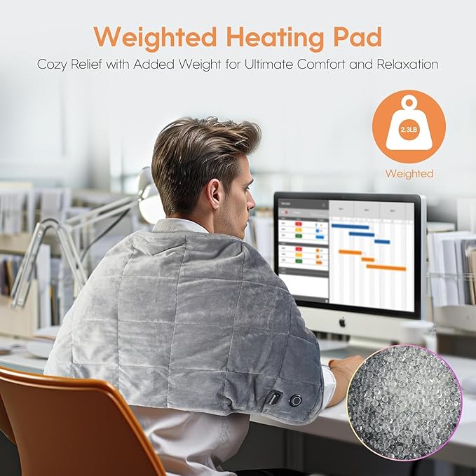 OKK Weighted Heating Pad, 12V Heating Pad for Back Pain Relief, 33"x17" Extra Large Full Body Portable Weighted Heated Pad for Cramps Neck Shoulder, 2lb, 3 Heat Settings, 3 Hours Auto Off Heat Pad