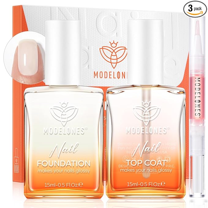 modelones Nail Strengthener and Growth Clear Gel Top Coat Nail Polish Cuticle Oil Pen Milky White Nail Repair for Damaged Nails Care Kit for Women 15 ml Ridge Filler for Growth