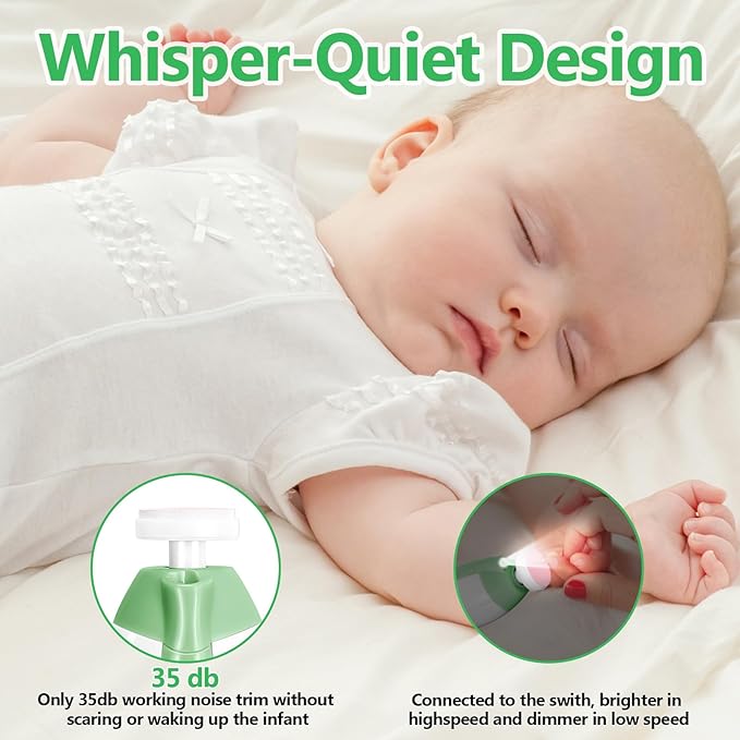 Qunlions life Baby Nail Trimmer Electric, 6 in 1 Baby Nail File Clippers Infant Grooming Kit Manicure Set for Toddler or Adults, Green