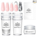 Born Pretty French Tip Nail Stamp, 6PCS Art Stamper With Scrapers, Silicone Stamping Long & Short Jelly Stamper Kit for French Manicure Home DIY Art Salon