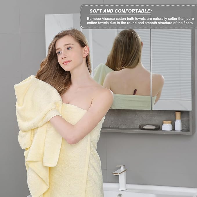 Aibaser Bath Towels, 27x54inch - Natural, Ultra Absorbent Towels for Bathroom, Travel, Gym, Shower and Spa (6 Piece Set) (Yellow)
