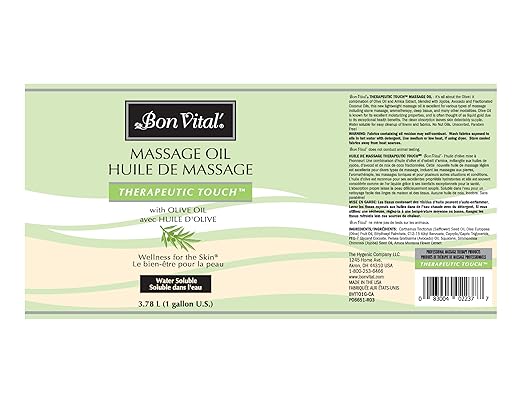 Bon Vital' Therapeutic Touch Massage Oil, 1-Gallon Bottle, Unscented Massage Oil for Massage Therapy With Olive Oil, Lightweight Non-Greasy Formula, Professional-Grade for Dry Skin and Sore Muscles