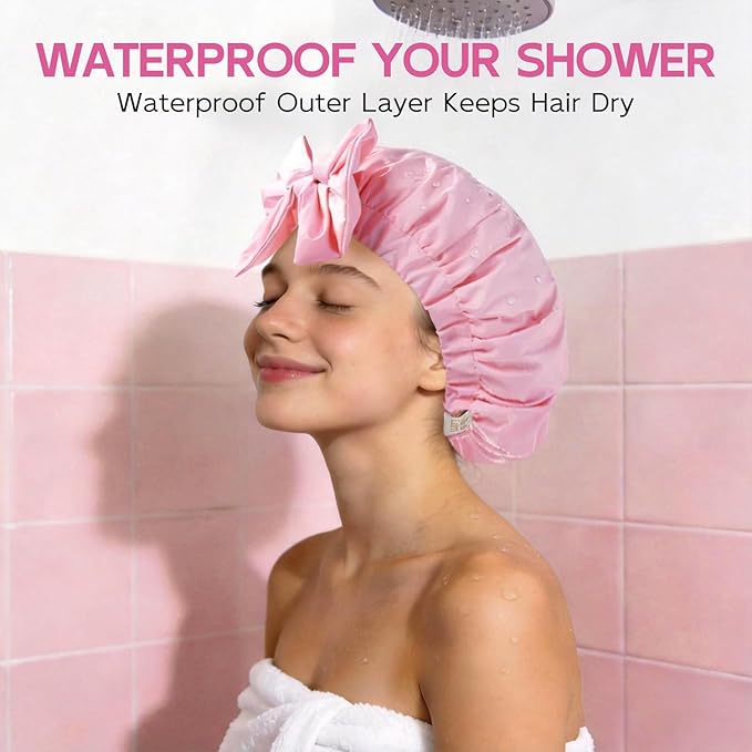 Years Calm Extra Large Shower Cap for Long Thick Hair – Waterproof Double Layer Bath Cap with Satin Lining, Secure Elastic Fit for Braids, Curls & Extensions