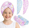 Unicorn Castle Microfiber Hair Towel for Kids 2Pack Hair Wrap Towels Absorbent Hair Drying Towel Wrap Hair Turbans for Curly Thick Hair,Purple Blue Flower