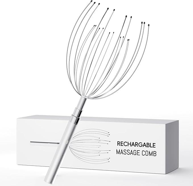 Winyoung Head Massager Scalp Stress Relief, Rechargable Electric Scalp Massager, Handheld Vibrating Head Scratchers with 20 Metal Fingers for Hair Scalp Massage Relaxation Self-Care