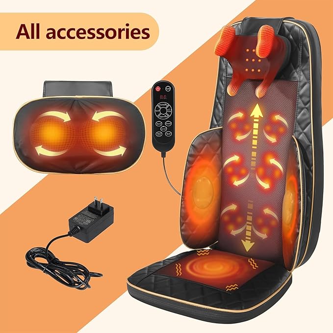 Neck and Back Massager with Heat - Shiatsu Full Back Walking Massager with Deep Kneading & Seat Cushion Vibration for Chair and Home, Pain Relief, Dual-Neck Detachable and Height Adjustment