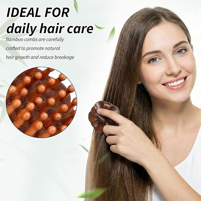 ElevateTech Wooden Scalp Massager Comb for Promote Hair Growth, Natural Wooden Hair Brush Portable Handheld Head Gua Sha Brush Round Anti-Static Head Massage Tool for Men Women Spa