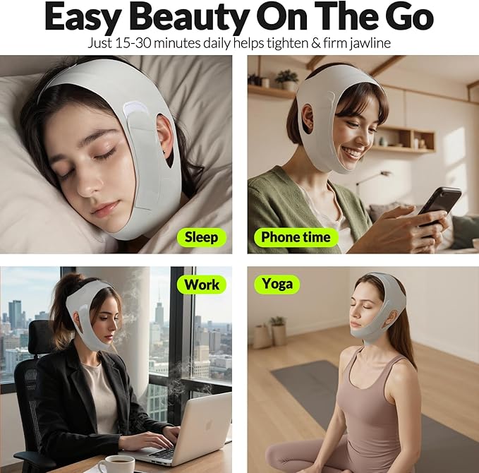 Gua Sha Facial Tool & V Line Lifting Mask for Women 2Pcs: Stainless Steel Guasha Tool for Face Body & Chin Strap for Sleeping, Skin Care Gifts for Women, Jawline Sculptor, V Shaped Face Mask-Green