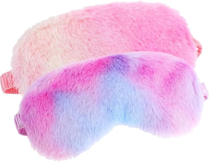2 Pcs Plush Eye Mask Soft Sleeping Blindfold Eye Cover Comfortable Furry Faux Fur Sleeping Mask Satin Nap Night Eyeshade Cover for Women Men Gift (Purple, Red)
