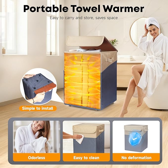 38L Foldable Towel Warmer Bucket - Large Capacity for Bathroom, Spa, Oversized Towels & Blankets | 4 Heating Modes, Auto Shut-Off (30/60/90 Min) | Ideal for Robes, Pajamas & Housewarming Gifts