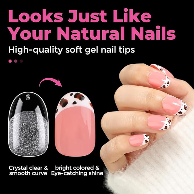UNA GELLA Short Oval Round Nail Tips Pre Etched Short Oval Gel Nail Tips Soft Gel Full Cover Press on Nails for Nails Extension Art DIY Salon 216Pcs 12 Sizes