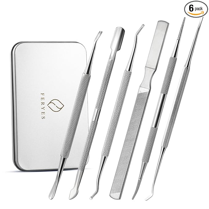 FERYES Ingrown Toenail Removal Tool Kit - 6 Piece Pedicure & Manicure Tools Set with Nail Files, Lifters, Cuticle Trimmers - Podiatrist Grade Nail Care Kit for Thick & Ingrown Nails