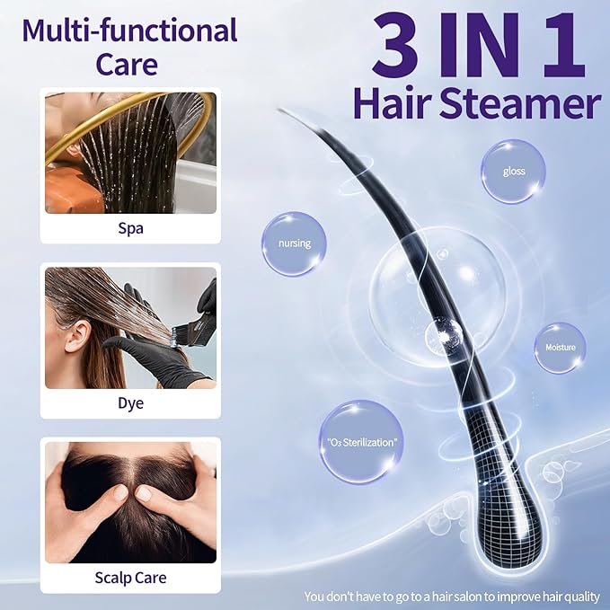 600W Vertical Nano Hair Steamer Dyeing Machine, Hair Oil Machine Freestanding Ozone Micro Mist Hair Steamer with Steam Cap and Hose Attachment for Salon Spa Equipment (White)