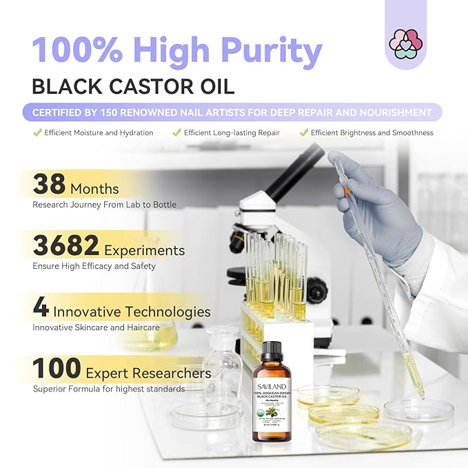 SAVILAND Jamaican Black Castor Oil: 100% Pure, Organic, Unrefined for Hair, Eyebrow, Face, Skin, Body & Home Care