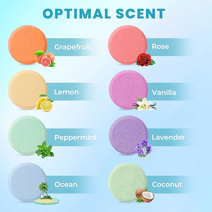 CalmNFiz Shower Steamers 8 Pack Set Shower Bombs Tablets in Box with 8 Fragrances with Shea Butter for Self-Care & Relaxation, Idea for Valentine's Day, Women and Men