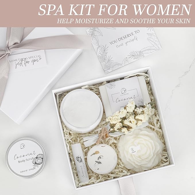 EXTALOW Spa Gifts for Women Bath and Body Gift Basket Mothers Day Gifts Coconut Lavender Home Spa Set Self Care Gift for Mom Sister Her Wife Birthday Gifts Spa Kit Care Package Thank You Gift