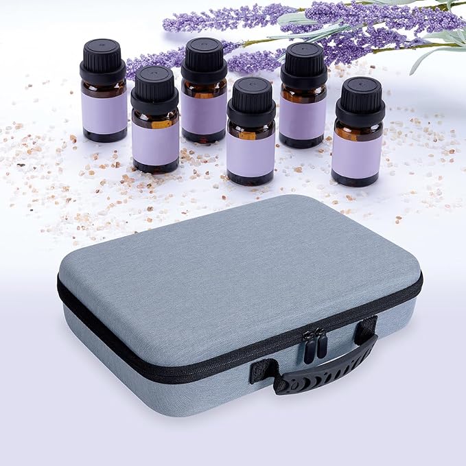 Essential Oils Carrying Case Holds 60 Grids for 1-3ML Roller Bottles 5ml, 10ml, 15ml Bottles Storage Organizer Bag Hard Shell EVA, Essential Oil Bag with Detachable Sponge Pad Grey