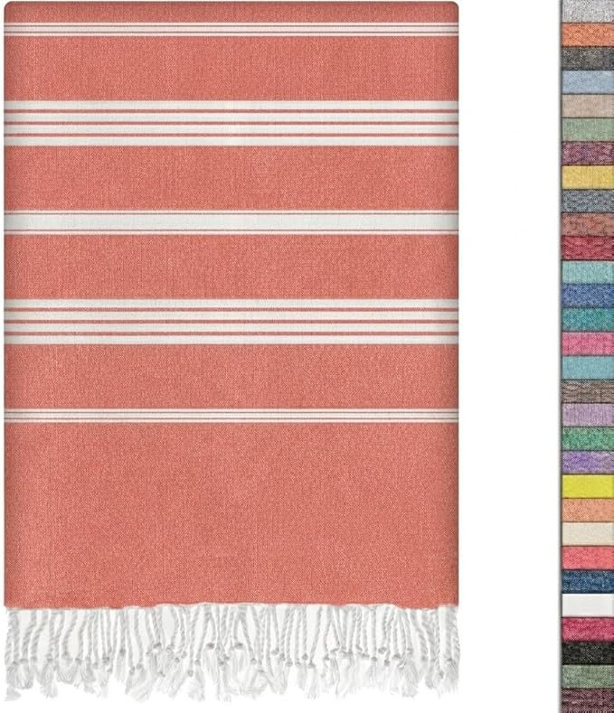 EPHESUS TOWELS Turkish Beach Towel - 38x70 inch Oversized - Sultan Design - Turkish Towel for Beach, Bath, Pool, Gym, Yoga - Prewashed, Lightweight, Quick Dry (Fresh Coral, Sultan)