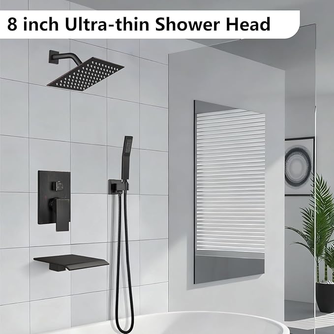 Midanya Shower System with Tub Spout,Bathtub Shower Faucet Set with Square Rainfall Head and Handheld Sprayer Wall Mount Tub Faucet Set with Valve and Trim Kit,8 Inch Oil Rubbed Bronze