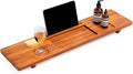 Luxury Teak Bathtub Caddy Tray - 35" Expandable Bath Bridge for Freestanding & Standard Tubs - Water-Resistant Solid Wood Spa Organizer with Wine Glass, Phone Holder & Non-Slip Grips