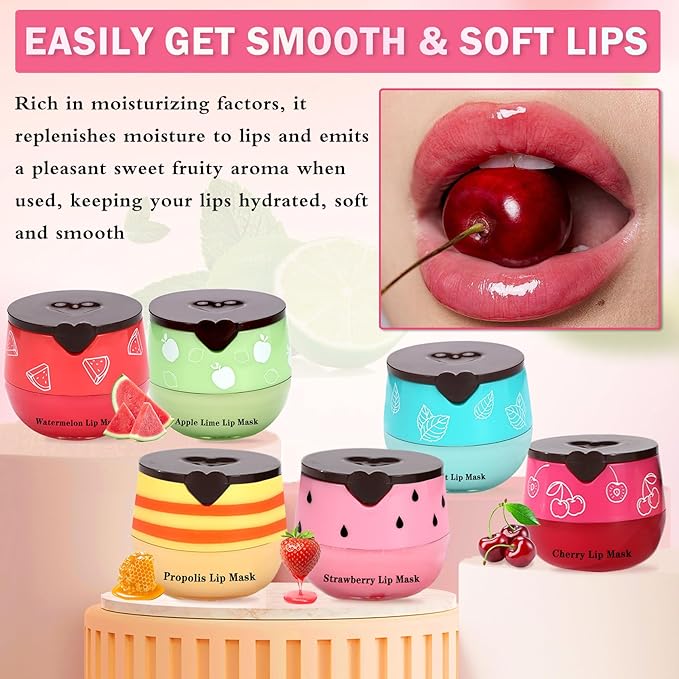 6PCS Honey Pot Lip Balm,Moisturizing Beebalm Lip Balm,Repair Bee Lip Balm Honey Pot,Fruity Lip Sleeping Mask,Hydrating Lip Mask Overnight,Reduces Lip Lines Lip Care Products
