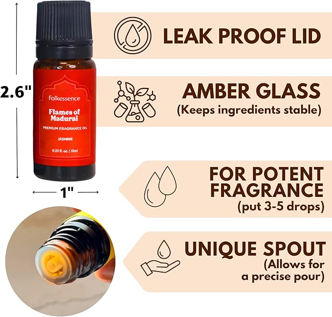 Folkulture Essence of India Essential Oils Set for Diffuser | Set of 5 Fragrance Oils for Aromatherapy | Frankincense, Jasmine, Cedarwood | Home Fragrance Gift | Gift for Her
