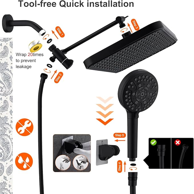Black Large High Pressure Filtered Shower Head with Handheld, 14" Rain ShowerHead and 10 Spray Handheld with Filter, Upgrade Dual Shower for Couples Bathroom Accessories and Hard Water