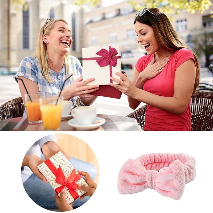 Spa Headbands,Makeup Headbands for Women,Facial Headband Bulk,Soft Coral Fleece Headband for Makeup,Cosmetic Head Wraps,Bow Hair Bands for Face Washing Shower Skin Care (pink, 12pcs)
