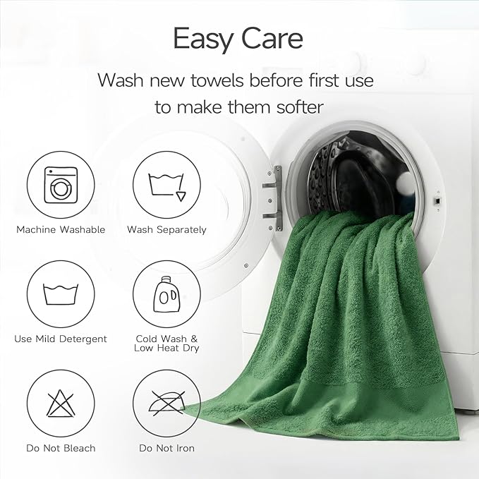 REDKISS Towels 2 Pack Luxury Extra Large Bath Towels Set 30 x 58 Inches – 100% Cotton, Ultra Soft Highly Absorbent & Quick Dry Towels for Bathroom, Gym, Hotel, Spa, Forest Green