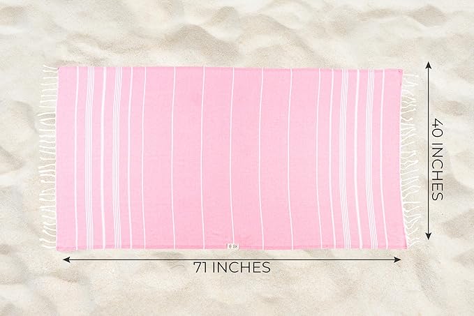 Ray Silver Turkish Beach Towel – 100% Cotton 40x71 Quick Dry Oversized Sand Free Lightweight Blanket for Travel Camping Bath Sauna Pool Gym Yoga (1pc - S-Pink)