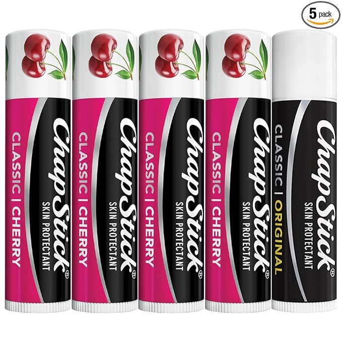 ChapStick Cherry Lip Balm 4-Pack + 1 Original ChapStick, Lip Moisturizer, 0.15 Oz Ea (5 Piece Set)