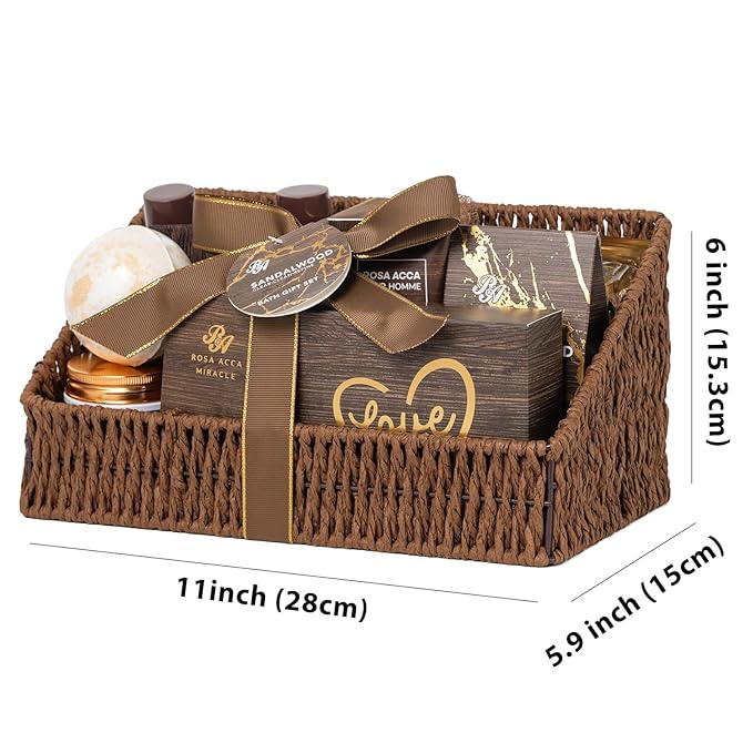 Sandalwood 32 Pcs Bath & Body Gift Basket for Men, Beard Grooming Set, Face Skin Care Kit, Home Spa Basket Gift Set, Bath Bomb, Birthday, Christmas, Valentines, Father's Day, Anniversary
