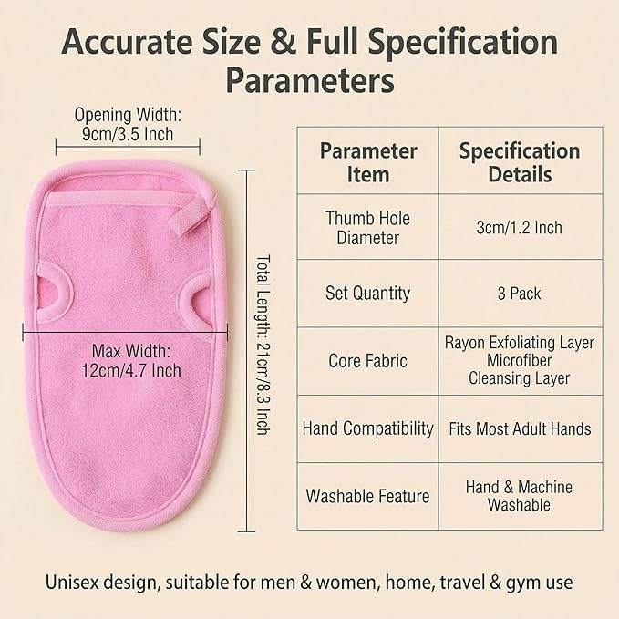 Erioctry 3PCS Reusable Bathing Shower Mittens Soft Back Rubbing Gloves Exfoliating Body Wash Massage Spa Mitt for Adult and Kids Family (Color Random)