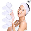 Facial Spa Headbands 4 PCS, Makeup Shower Bath Wrap Sport Headband Terry Cloth Stretch Towel with Magic Tape (White)