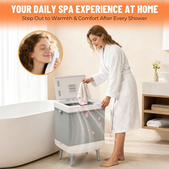 Large 35L Blanket & Towel Warmer for Bathroom – Foldable Fabric Warmer with Timer, Rapid PTC Heating, Fits Blankets, Robes & Towels, Safe Overheat Protection