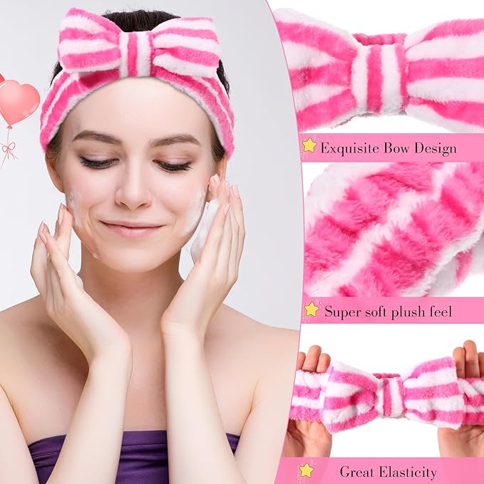 WILLBOND 24 Pieces Spa Headband Bulk Skincare Headbands Face Wash Makeup Hairband Bow Facial Washing Face Head Wraps Adjustable Soft Flannel Towel for Women Shower (Vivid)