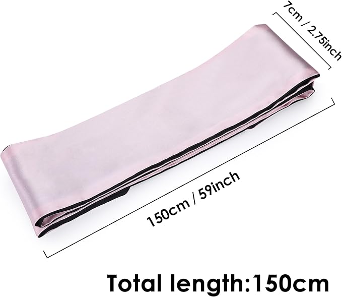 FRESHME Satin Sleep Eye Mask - Comfortable Eye Blindfold for Sleeping Women Men Valentine's Day Gift Soft Adjustable Breathable Eye Mask Side Sleeper Night Travel Pure Black and Pink 160cm/63in