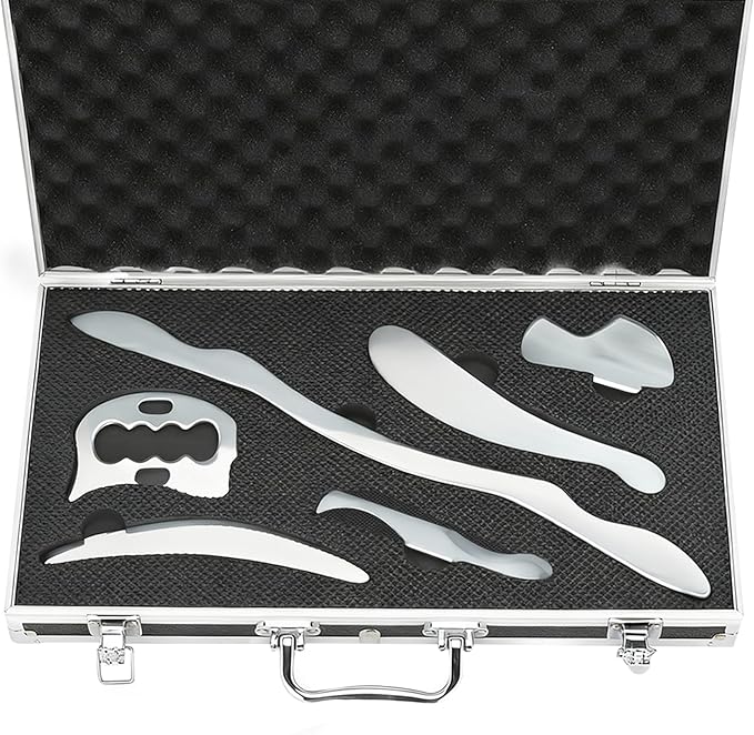 tonchean Gua Sha Scraping Massage Tool Set, 6-Piece Muscle Scraper IASTM Tool Set Stainless Steel Myofascial Release Tool Deep Tissue Massage Tool Set for Reduce Arms, Legs, Back, Shoulder Muscle Pain