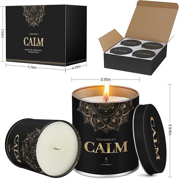 WarmEmbrace Scented Candles, 9 Oz Candle Sets for Home, Office, Meditation, Yoga, Candles for Women & Men, Birthday, Christmas, Valentine's Day Present, Lavender, Vanilla, Rose & Sandalwood, Lemon