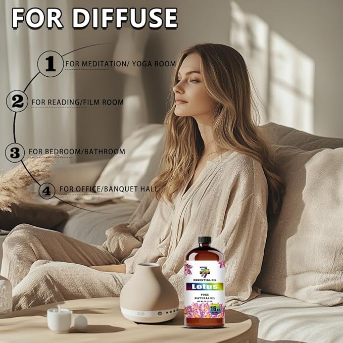 Lotus Essential Oil - GV77ZF Lotus Oils for Diffusers, Humidifiers, DIY Candles, Soap, Cleaning, Home, Office, Yoga, Massage, Gifts - 16 fl oz (480 ml)