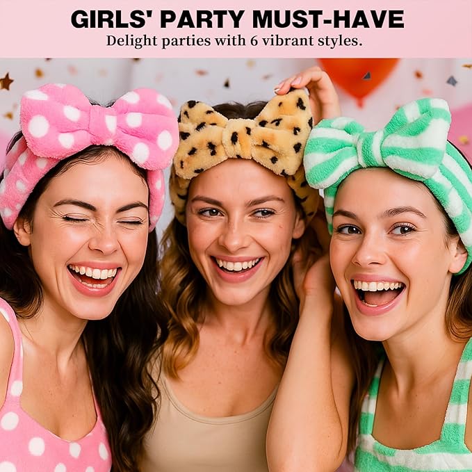 6 Pcs Spa Headband for Washing Face,Skincare Headband with Removable Bow,Furry Face wash Headbands,makeup Headbands for Women,Teen,Girls,Christmas Gift