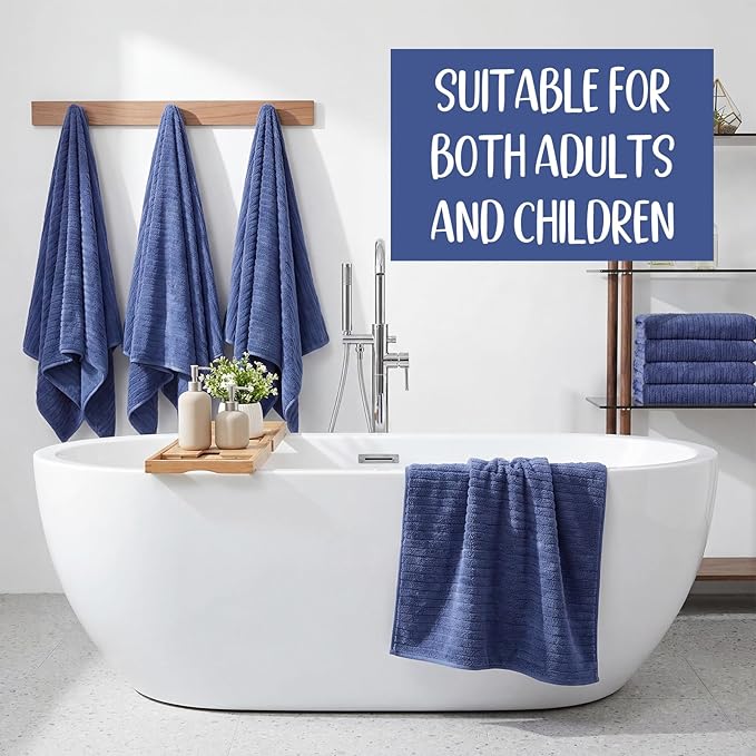 SmoothNovelty 16 Pack Microfiber Bath Towels Bulk 27'' x 60'' Oversized Size Bath Towel Highly Absorbent Extra Large Soft Drying for Beach Shower Summer Salon Sport Gym Party (Stripe,Dark Blue)