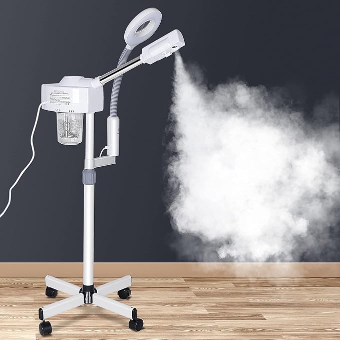 2 in 1 Facial Steamer 5X Magnifying Lamp - Hot Ozone Spa Machine, Mist Face Salon Beauty Skin Care Equipment