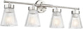 4-Light Bathroom Vanity Light Fixtures, HWH Brushed Nickel Bathroom Vanity Lighting Modern Vanity Light Over Mirror with Clear Striped Glass Shade, 5HZG97B-4W BN