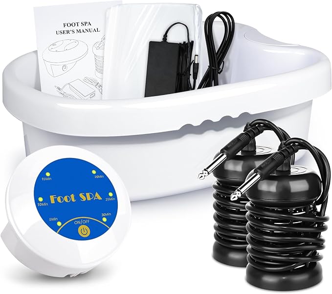 LeCuag Ionic Foot Bath Detox Machine, Portable Foot Detox Machine for Home, Salon-Level Ionic Foot Spa Machine with Basin, 100 Basin Liners, 2 Arrays