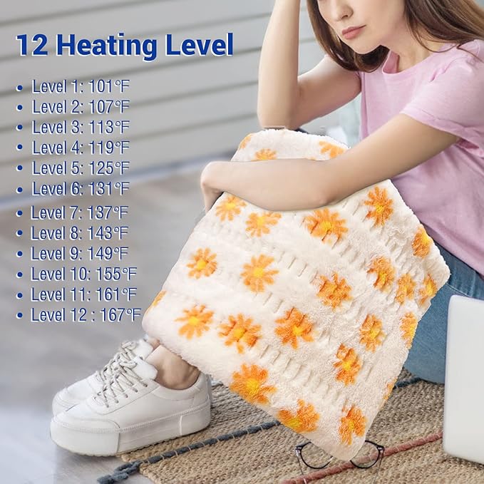 ZXU Heating Pad for Back Pain Relief and Cramps Relief- Ultra Soft Sherpa Heating Pad, XL King Size 12" x 24", 12 Heat Levels & 1-24H Auto Off，Stay on Function Hot Heated Pad, Machine Washable