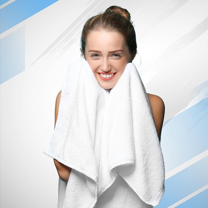 Infinitee Xclusives Luxury 100% Ring-Spun Cotton White Bath Towels Set of 4 (27x54 inches) – Soft, Absorbent & Quick-Drying Towels for Bathroom, Gym, Spa & Hotel Use (Brilliant White, Bath Towels)