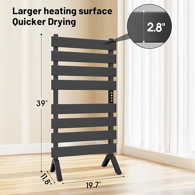 Poloma Freestanding Heated Towel Racks for Bathroom, Towel Warmer Rack, Towel Dryer, Matt Black.